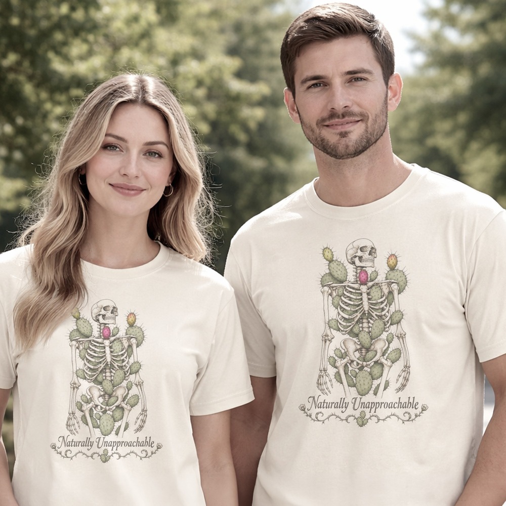Naturally Unapproachable Skeleton Rising from Prickly Pear Cactus Tee